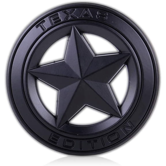 Muzzys Texas Edition Star ALL BLACK Round 3" Shield Emblem Universal Stick On FITS Tundra, Tacoma, F150, Silverado, Titan, Hood, Door, Tailgate, Grille, Fender, etc