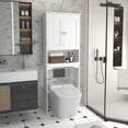 thumbnail image 3 of PAPROOS Bathroom Storage Toilet Space Saver with Shelves and Doors, Modern Over The Toilet Space Saver Organization Wood Storage Cabinet for Home, Bathroom, White, 3 of 7