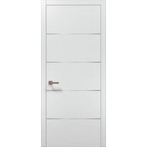 Sartodoors Pre-Hung Modern White Interior Door with Strips, Planum European Minimalist Design for Bedroom, Bathroom, or Closet - 32x96 inches