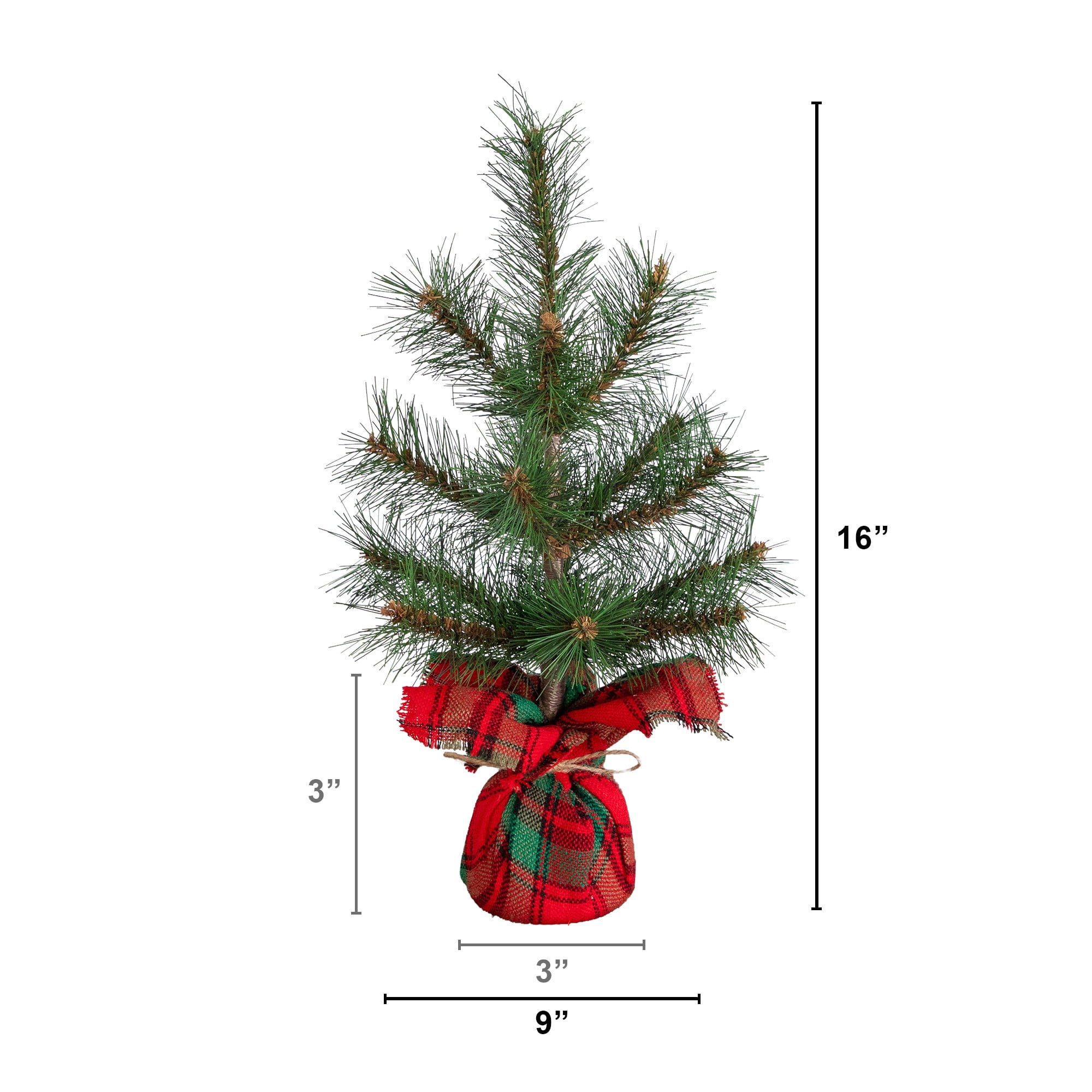 16in. Artificial Christmas Tree with Tartan Plaid Flannel Wrapped Base