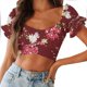 thumbnail image 1 of Blusa de manga corta con estampado de manga acampanada y hombros descubiertos para mujer Pompotops  hkajfhjk473992, 1 of 7