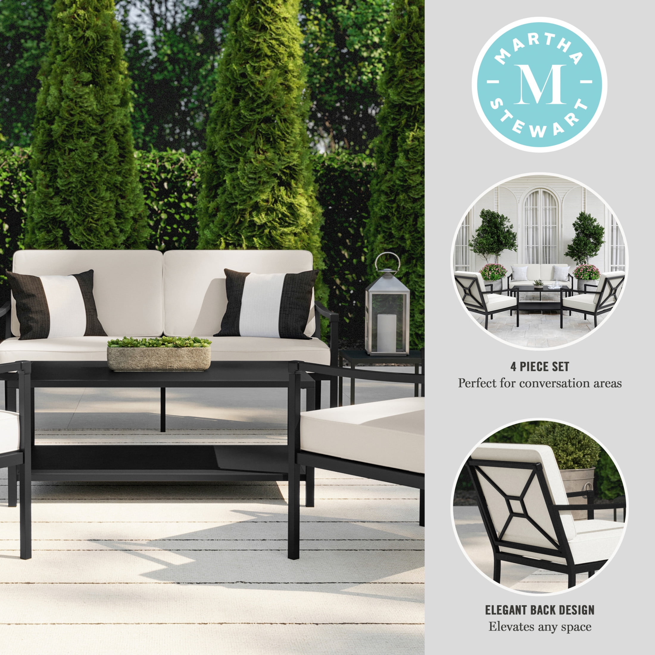 Martha Stewart 4-Piece Outdoor Set: Loveseat, Chairs, Table