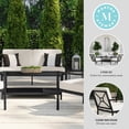thumbnail image 4 of Martha Stewart 4-Piece Indoor-Outdoor Conversation Set with Loveseat, 2 Chairs, and Coffee Table with Steel Frames in Black with Cream All-Weather Cushions, 4 of 12