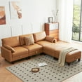 thumbnail image 5 of Faux Leather Sectional Sofa, 98" 5 Seater L Shape Couch, Mid Century Modern Decor Couch, Office Sectional Sofa Bed, for House, Apartment, Living Room, Tan, 5 of 24