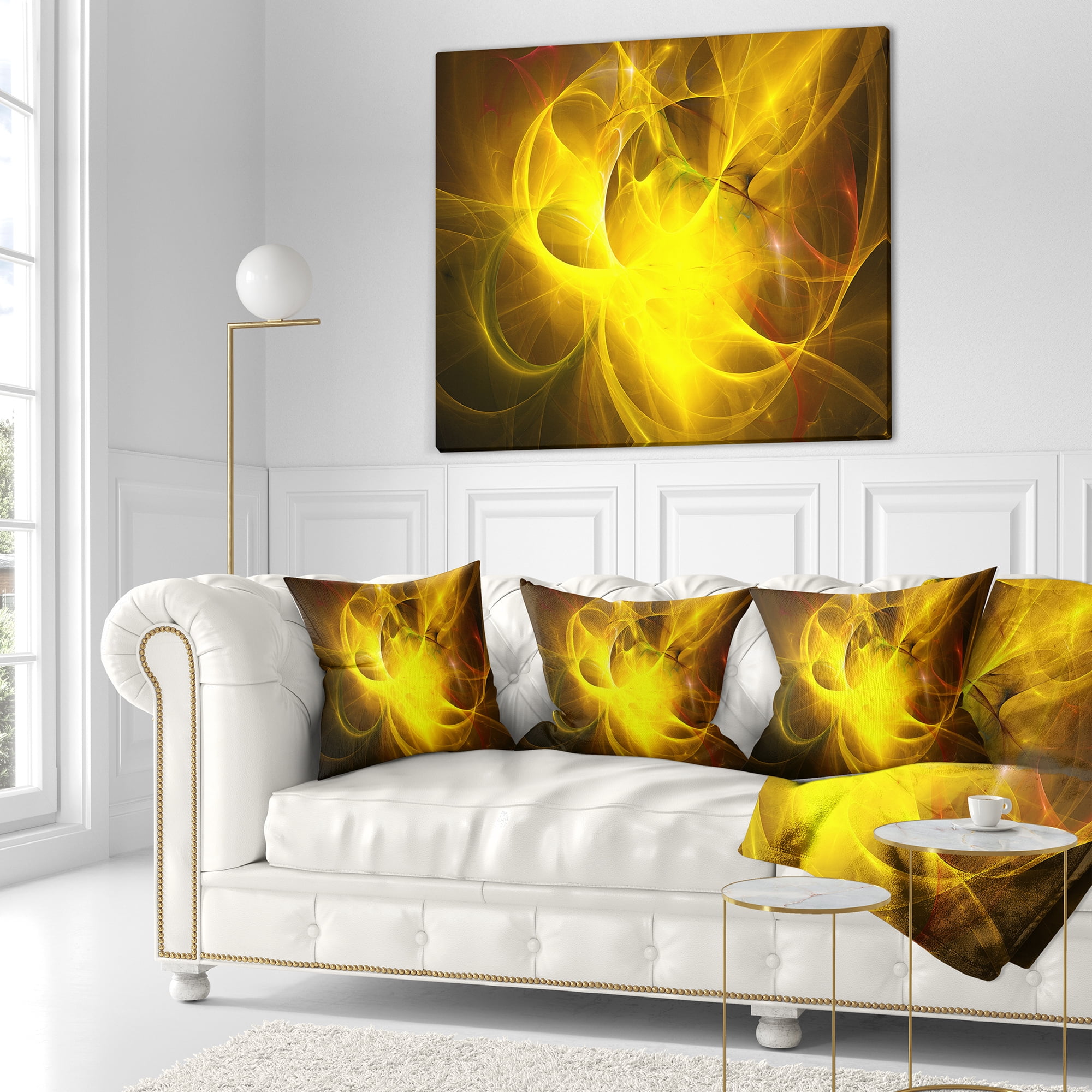 Designart Dark Yellow Nebula Star - Abstract Throw Pillow - 16x16