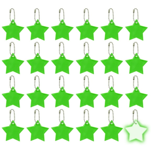 24 Pcs Reflective Keychain, 2.2in Reflective High Visibility Safety Keychain Tags Pentagram Pendants Bright Zipper Pulls Waterproof for Backpack Running Cycling, Green