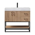 thumbnail image 2 of Pemberly Row 36" White Stone Top Oak Single Vanity Black Frame w/o Mirror, 2 of 13