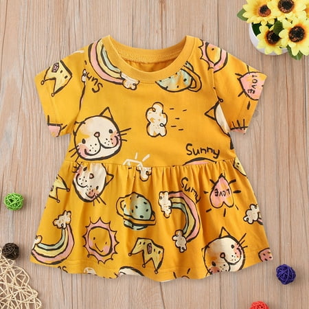 

Leutsin Newborn Baby Boys Girls Short Sleeve Cartoon Print Princess Dress Outfits Set