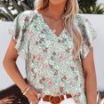 thumbnail image 2 of Bienvenido Blusa Floral de Manga Corta con Cuello en V y Estampado de Flores para Mujer Camisa Suelta Informal Elegante para Mujer para Verano Verde L, 2 of 6