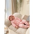thumbnail image 5 of RUINIXCW Newborn Baby Girl Hospital Going Home Outfit Baby Girls Spring Fall Clothes Ruffle Trim Long Sleeve Wrapped Tie Romper Jumpsuit and Hat Set, 5 of 9
