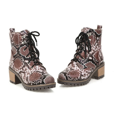 

IELGY Women s short boots large size round toe low top laces thick