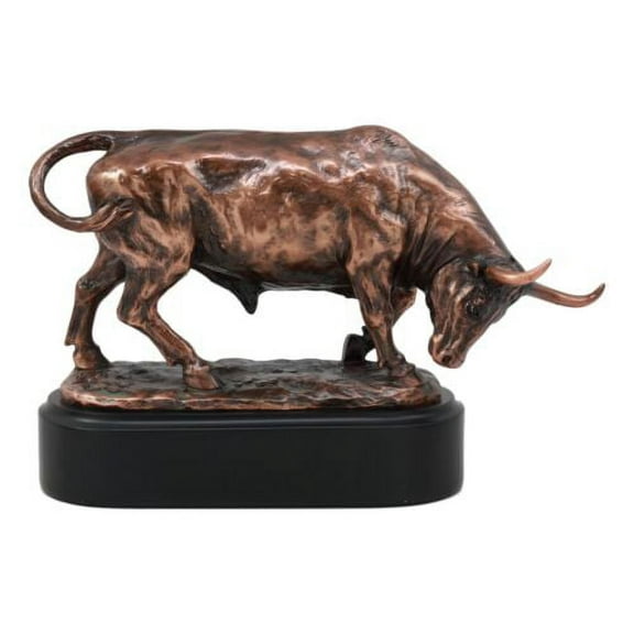 Ebros Wall Street Charging Bull Bronze Electroplated Resin Statue With Pedestal Base