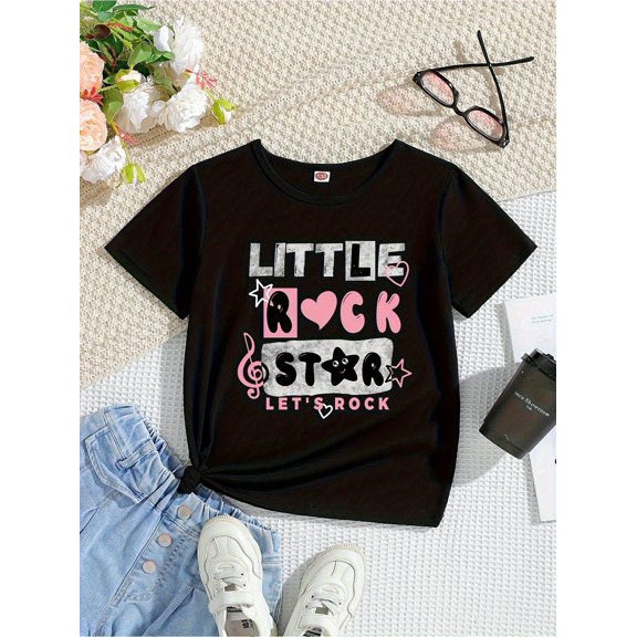 Childrens Wear Little Rock Star Graphic Tee For Kids Funny Cute Style Casual Play Unisex Short Sleeve Cotton Tee