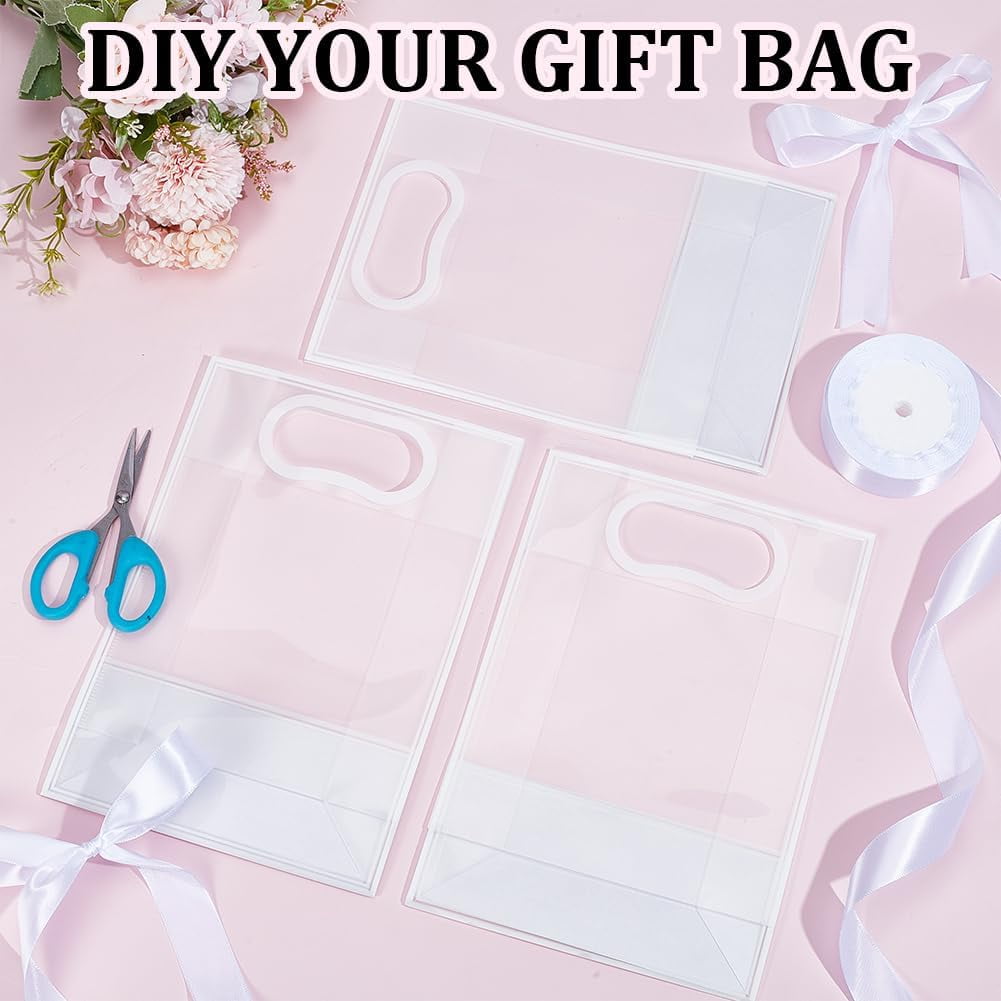 36 Pack Clear Plastic Gift Bags with Handles Reusable Transparent Bags Bulk with 75 Yards Ribbon for Wedding Bridesmaid Bridal Shower Birthday Graduation Business Party 7x10x3 inch (Black)