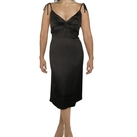 Danielle Bernstein Womens Satin Midi Dress, Black, Plus Size, 16W