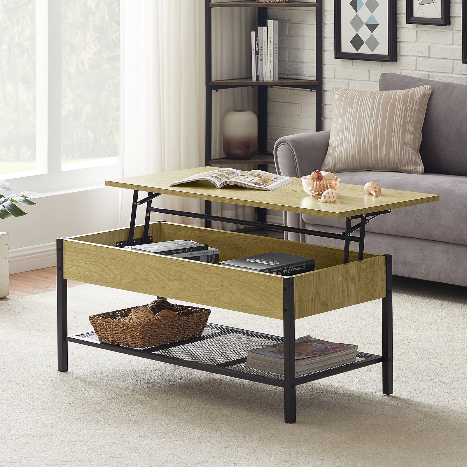 Lowestbest Lifting Coffee Table with Hidden Storage, Flip Top Coffee Table, Wooden Lifting Table for Living Room, Walnut Lowestbest Lifting Coffee Table with Hidden Storage, Flip Top Coffee Table, Wooden Lifting Table for Living Room, Walnut