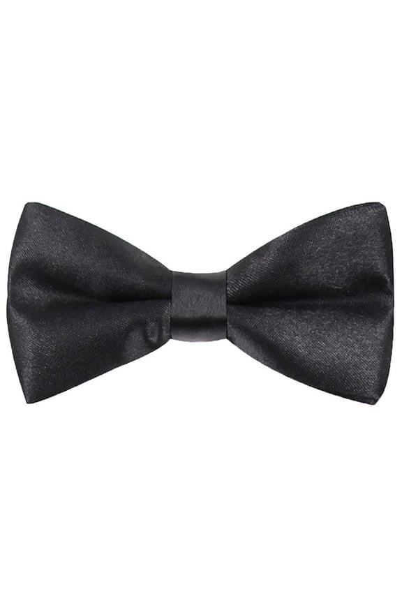 Kids Bowtie Pre-Tied Neckties Toddler Teen Boys Adjustable Solid Bow Ties Black