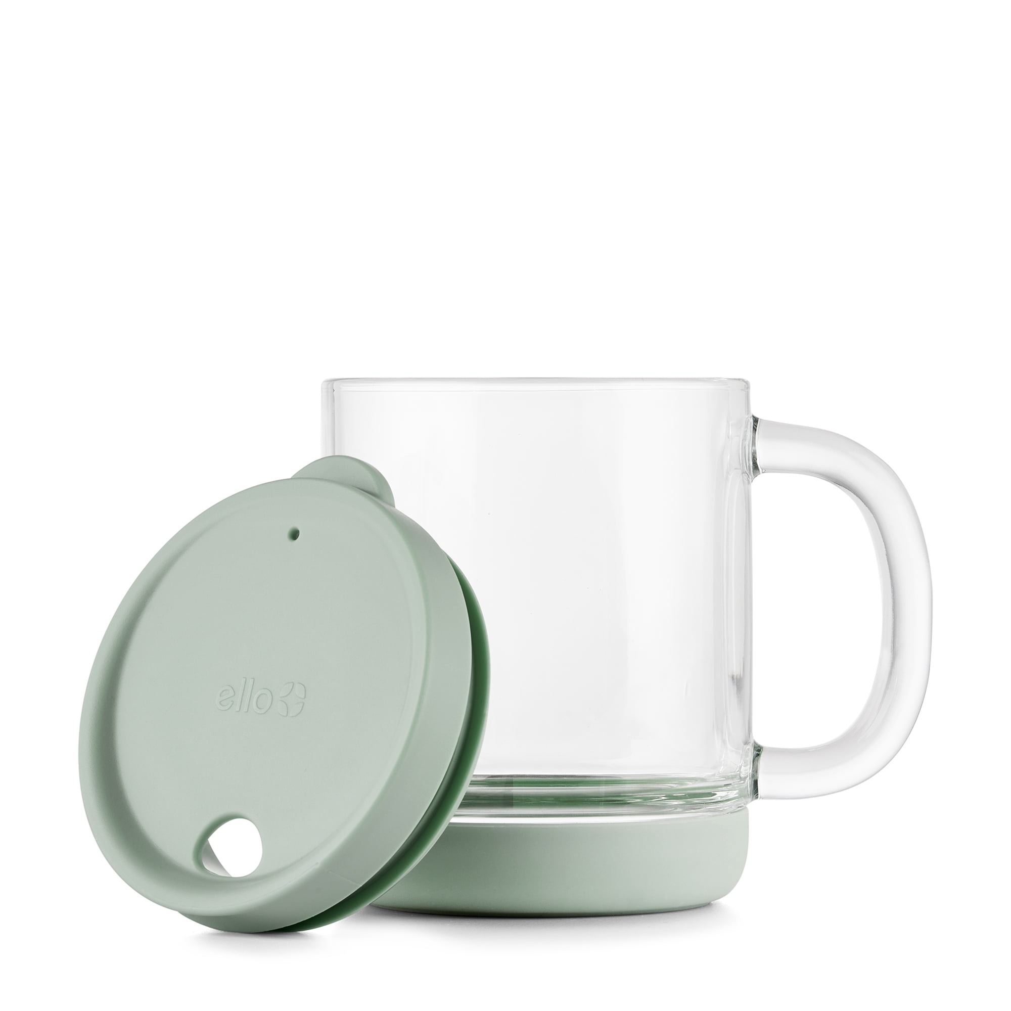 Ello Nova Shine 12oz Glass Mug with Lid | Built-In Handle, Silicone Boot, BPA Free, Dishwasher Safe | Hot and Cold Coffee Tea Mug | Sage