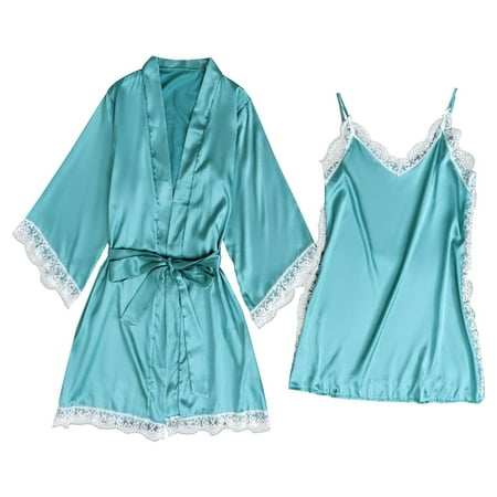 Fashion Casual Pajamas Two Piece Camisole Underwear Lace Bodysuit Deep V Neck Underwear Pure Cotton Pajamas Green M