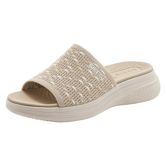 Dakaela Women's Platform Sandals Comfortable Knit Slip on Walking Shoes Open Toe Arch Support Slides