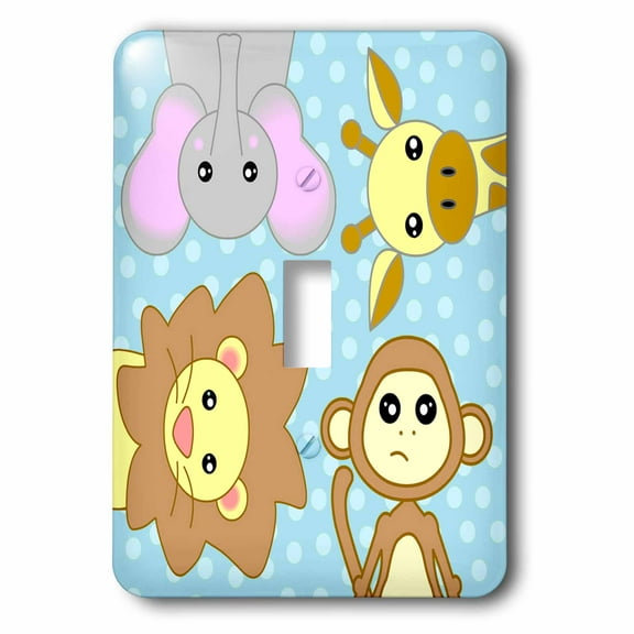 3dRose, Curious Baby Animals Lion Monkey Giraffe Elephant on Blue Background, single toggle switch
