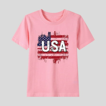 BLTIBY 2025 Girls Boys Summer Short Sleeve Top Child Kid Round Neck Independence Day Printed Cotton Shirts Infant Toddler Fashion Casual Loose Pullover Blouses Pink 7-8 Years BLTIBY 2025 Girls Boys Summer Short Sleeve Top Child Kid Round Neck Independence Day Printed Cotton Shirts Infant Toddler Fashion Casual Loose Pullover Blouses Pink 7-8 Years