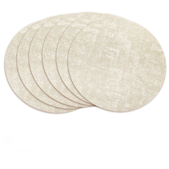 Kaleduo 13" Round Faux Leather Placemats Set of 6, Reversible Waterproof Oil-Proof Wipeable Table Mats, Heat Resistant Table Protectors for Dining Table, Washable for Indoor Outdoor Use, Beige
