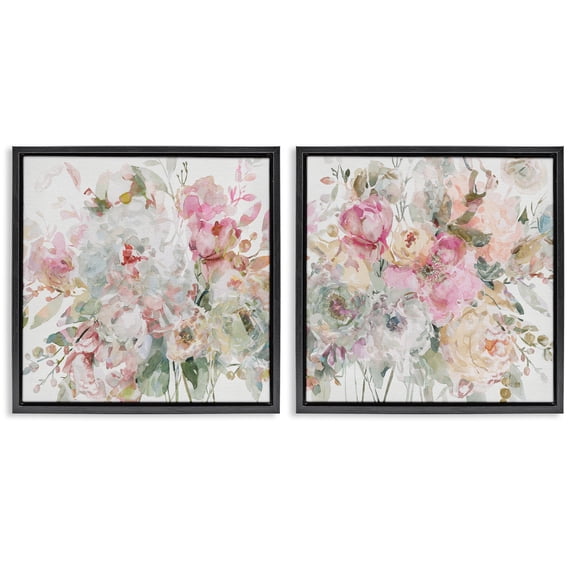 Stupell Industries Romantic Blush Botanicals 2 Piece Black Framed Floater Canvas Set, design by Carol Robinson