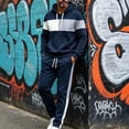 thumbnail image 5 of Jerdar Men's Color Block Pullover Hoodie Tracksuit Set, Long Sleeve Hooded Top & Drawstring Elastic Waist Straight Sweatpants, Polyester Blend Casual 2 Piece Outfit, 5 of 9