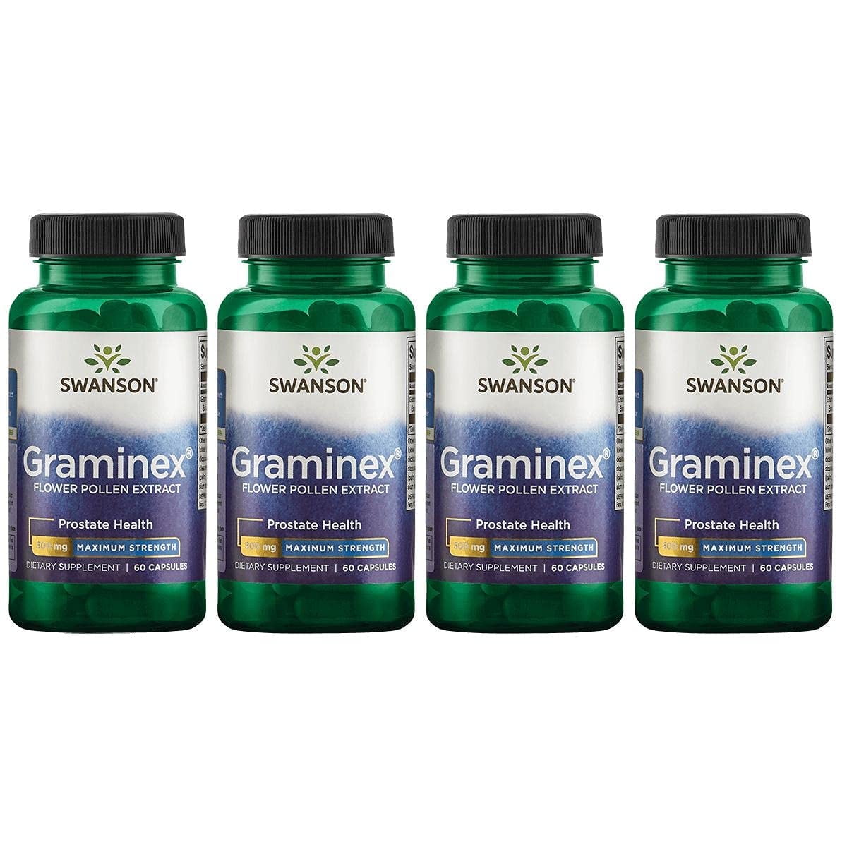 Swanson Maximum Strength Graminex Flower Pollen Extract - Supports Prostate Health, Urinary Tract Function, and Kidney Health - Mens Health Supplement - (60 Capsules, 500mg Each) (4 Pack)
