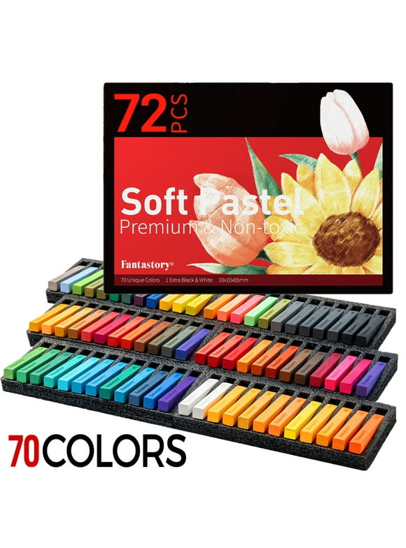 Fantastory Long Soft Chalk Pastels Set, 72 Sticks,Includes 5 Fluorescent Colors,Non Toxic Soft Pastels Watercolor Paint