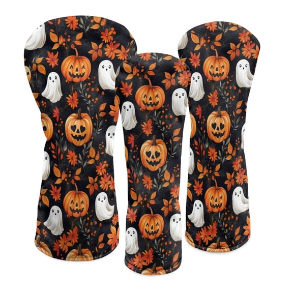 Uorisanigo Golf Headcovers 3PCS Halloween Ghost Pumpkin Golf Club Head Covers Set Premium Leather Waterproof Driver Fairway(FW) Wood Hybrid(UT) for Extra Club Protection