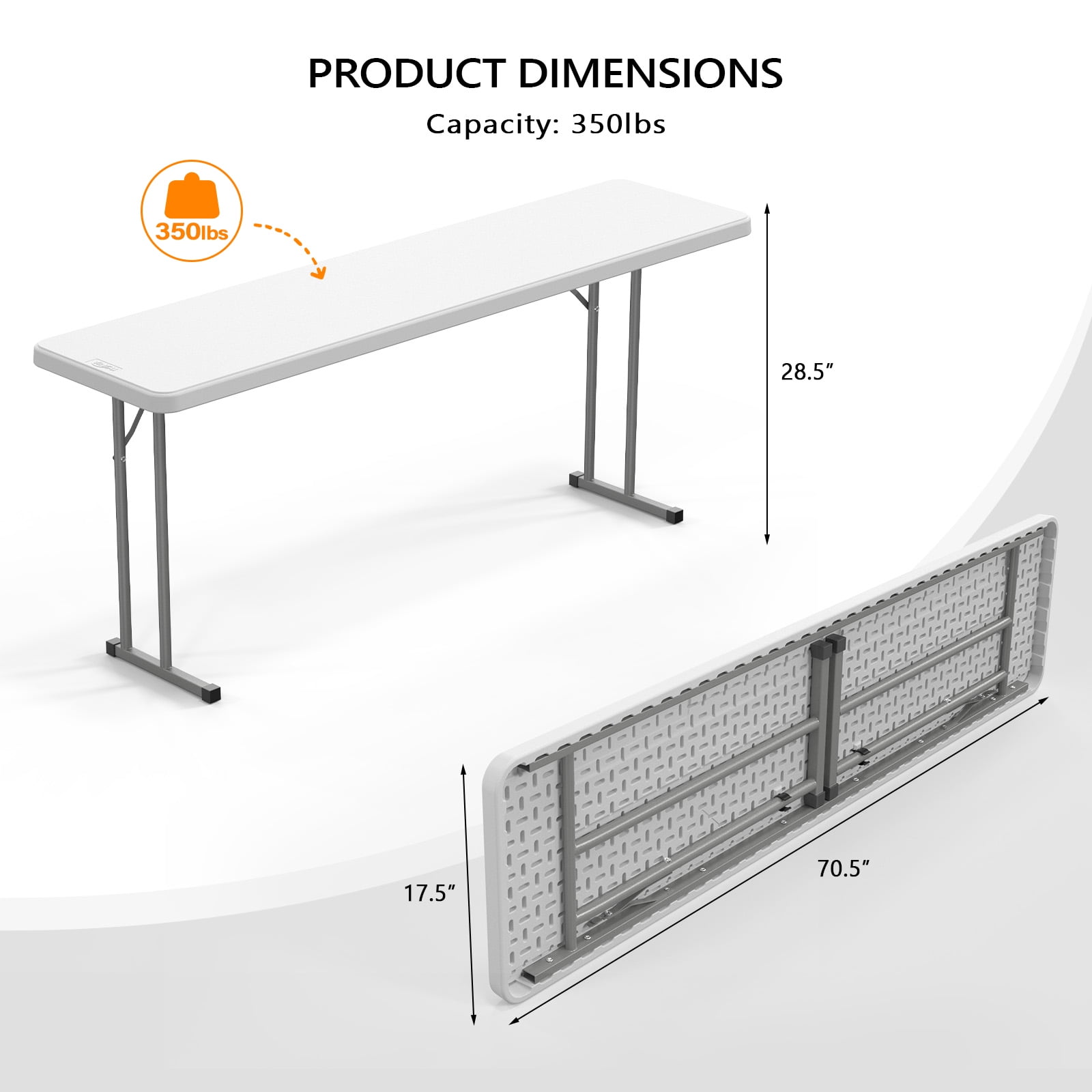 Ktaxon 6Ft Folding Narrow Table, Plastics Portable Long Table with Carrying Handle for Indoor Outdoor Patio Porch Garden, White