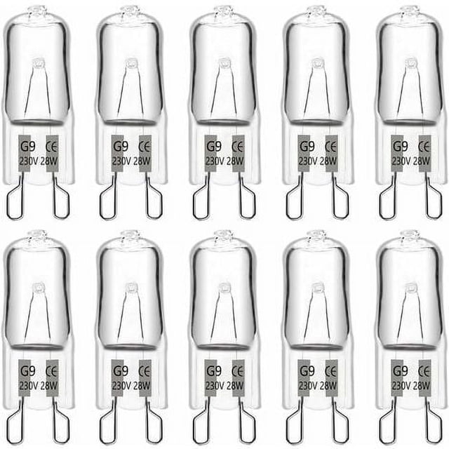 Bombilla Halógena G9 28W 230V, 370LM 2700K Blanco Cálido Regulable, Bombillas Cápsula G9, para Lámparas de Araña, Lámparas de Paisaje, Apliques, Iluminación de Gabinetes, Paquete de 10