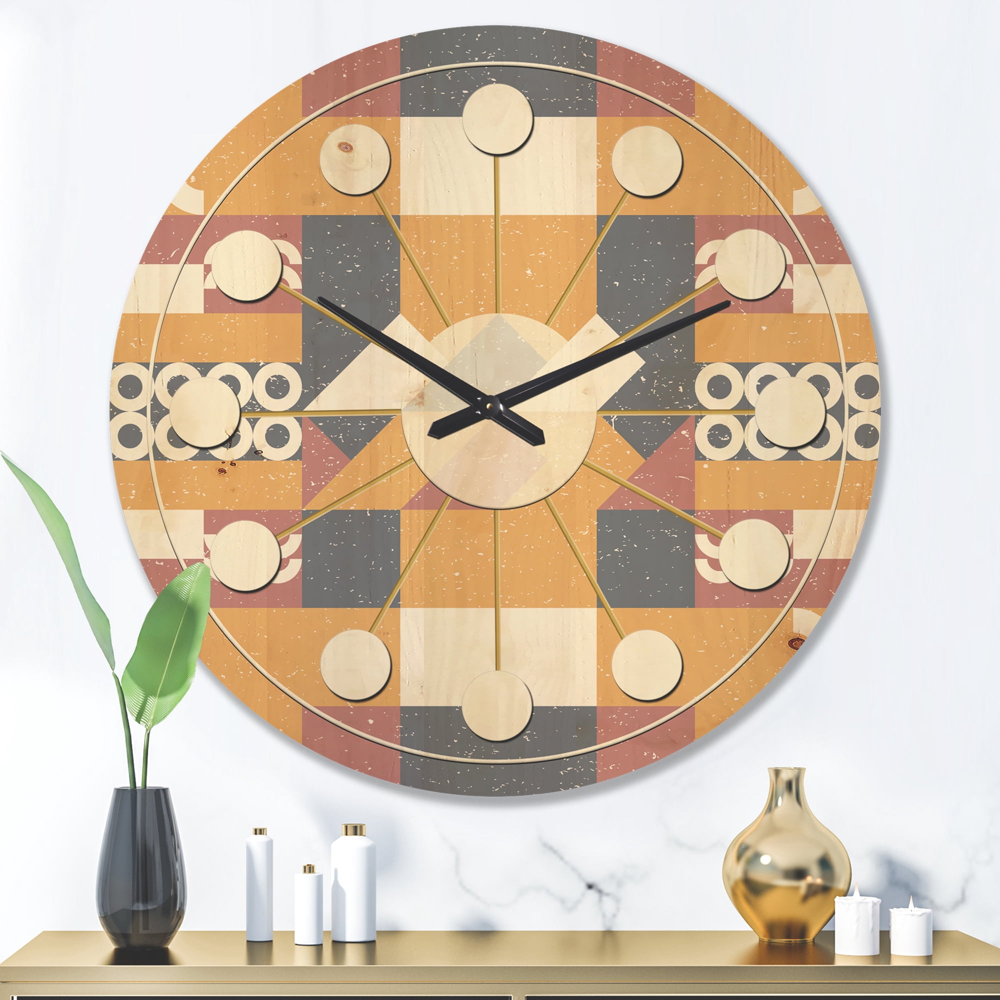 Designart 'Geometrical Retro Design VI' Mid-Century Modern Wood Wall Clock