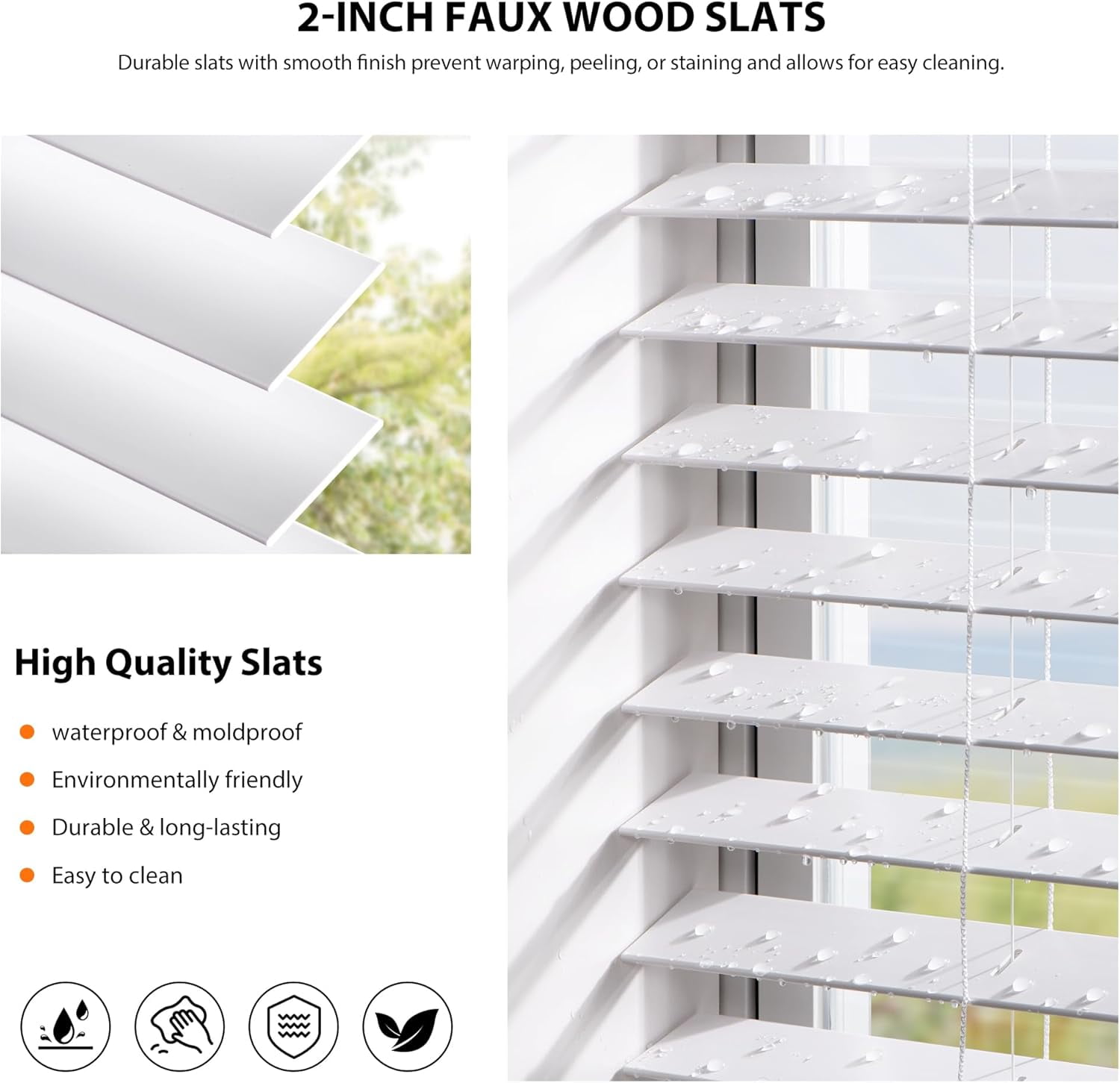 LazBlinds 2-inch Cordless Faux Wood Blinds with Royal Valance, Room Darkening Horizontal Window Blinds, Inside Mount Blinds for Windows - Fit for window 72 1/2'' W x 60'' H - White