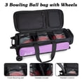 thumbnail image 4 of WOLT Bowling Ball Bags 3ball Double Roller Bag with Wheels Separate Shoe Compartment and Accessory Pocket, Retractable Handle Extends to 38’’ Purple, 4 of 7