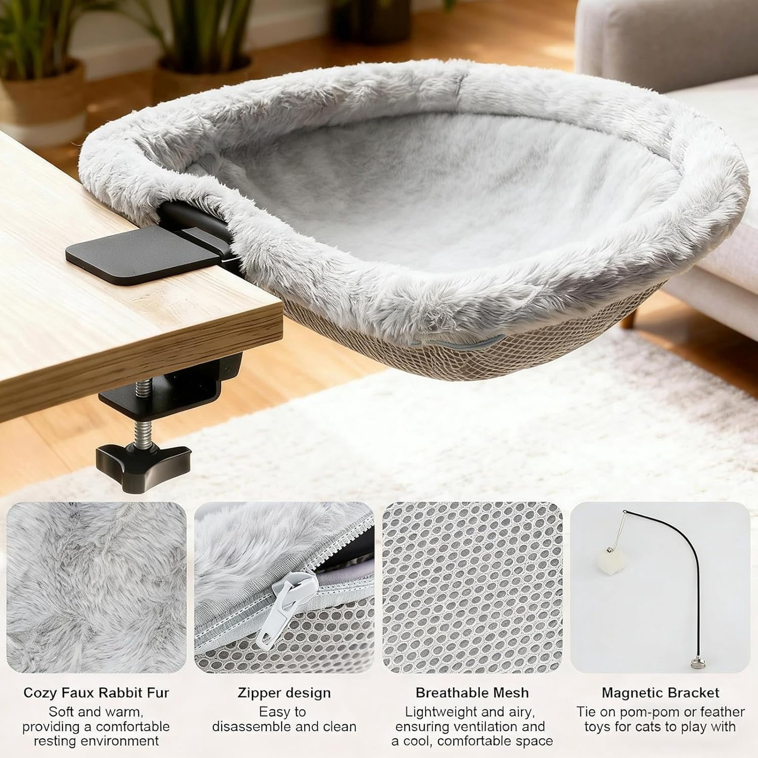 Cat Hammock Desk Mount with Toy Ball Perch