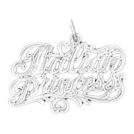 14K White Gold Italian Princess Pendant - 22 mm