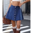 thumbnail image 6 of Womens Washed Denim Button Front Short Flared Skirt A Line Mini Skirt Casual High Waist L, 6 of 9