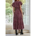 thumbnail image 2 of Summer Maxi Dresses for Women 2025 Casual V Neck Puff Short Sleeve Smocked Flowy Beach Boho Long Floral Dress Claret XL, 2 of 7