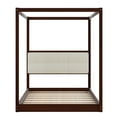 Pine Wood Queen Size Canopy Bed With Upholstery Headboard Espresso pine-wood-queen-size-canopy-bed-with-upholstery-headboard-espresso