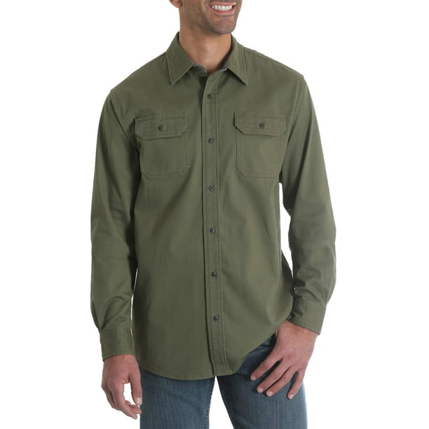 Wrangler - Men's Long Sleeve Stretch Twill Shirt - Walmart.com ...