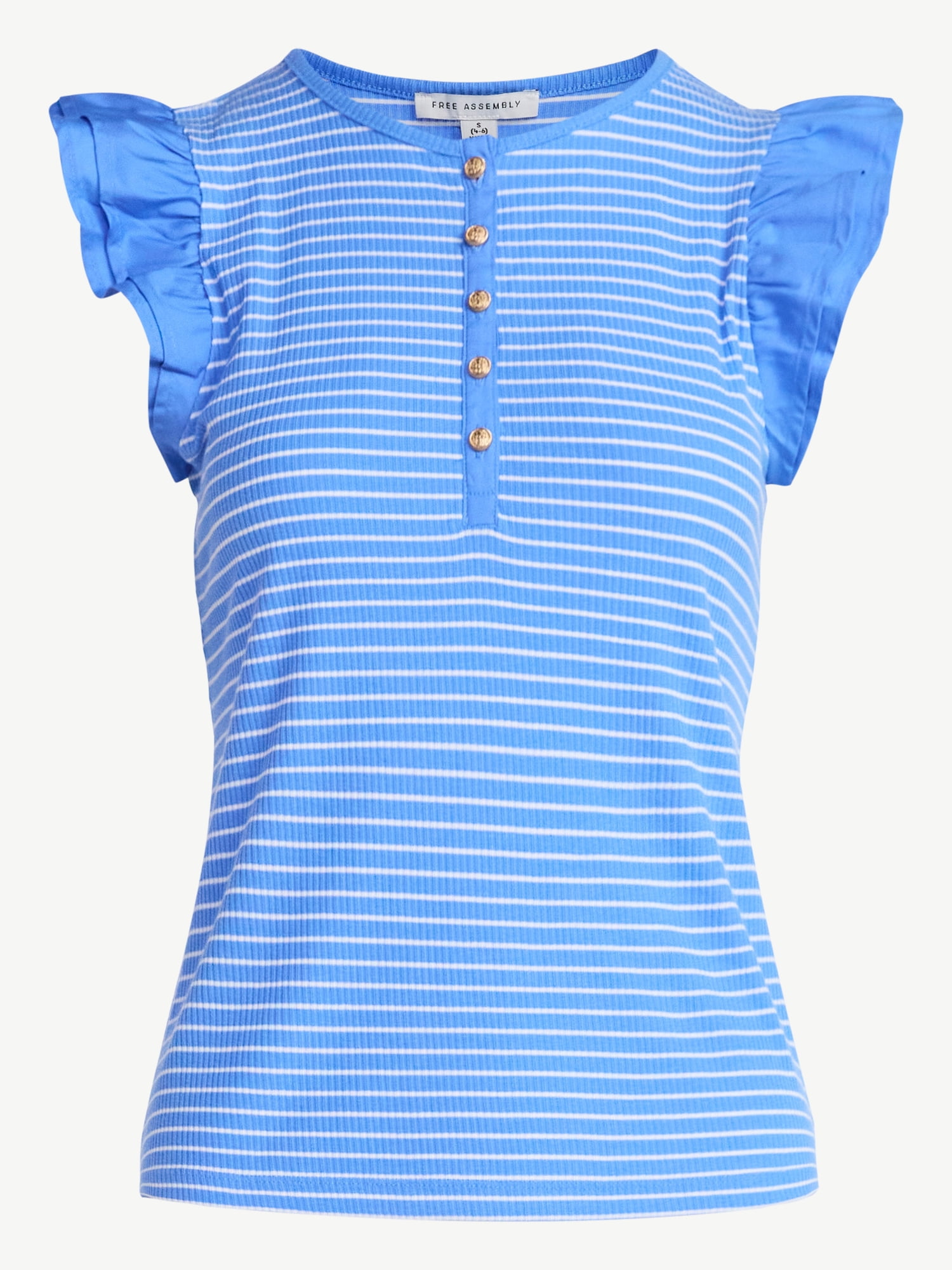 Free Assembly Women's and Women’s Plus Flutter Sleeve Henley Top, Sizes XS-4X