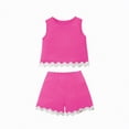thumbnail image 5 of UngA Little​ Kid Girl's 2 Piece Outfits Sleeveless Rib Knit Sleeveless Cropped Tank Tops Shorts Set Toddler Kids Girl Tracksuit Ribbed Summer 4-5 Years,Hot Pink, 5 of 5
