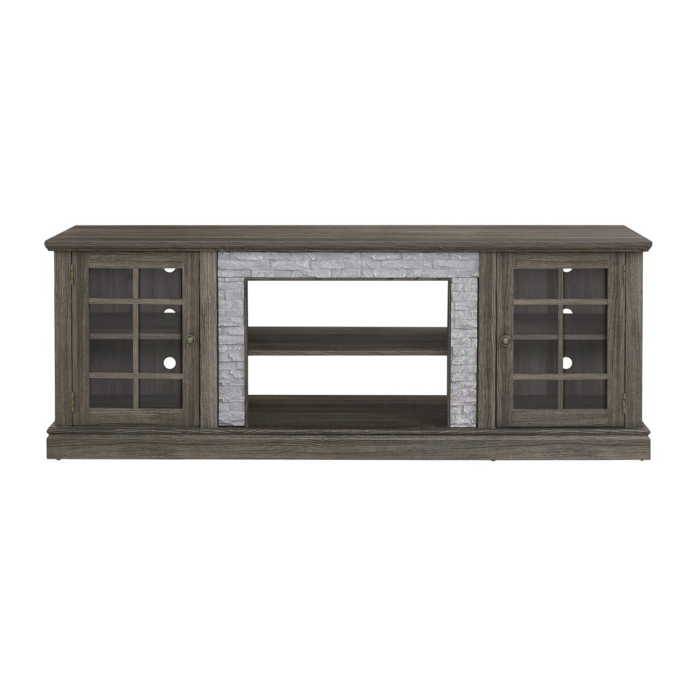 70" Modern TV Stand for 75 Inch TV, Faux Stone Media Console with 2-Door Storage Cabinet & Adjustable Shelves, Entertainment Center with Cable Management for Living Room, Grey