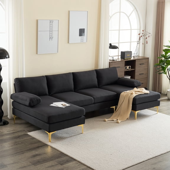 Convertible Sectional Sofa Couch, U Shaped Modular Sectional Sofa with Back and Armrest, 4-Seat Sectional Sofas for Living Room, Bedroom, Office, Small Space,