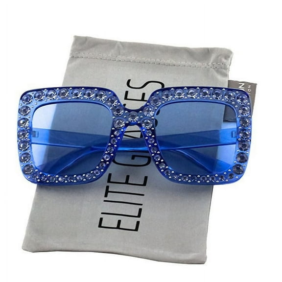 Elite Oversized Square Frame Bling Rhinestone Crystal Brand Designer Sunglasses For Women 2018