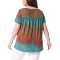 thumbnail image 3 of Camisetas básicas de verano de talla grande para mujer Agnes Orinda, con cuello redondo, mangas cortas, diseño de teñido anudado y pliegues, 3X azul y marrón, 3 of 6