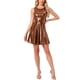 thumbnail image 1 of Vestido sin mangas de cintura alta brillante y acampanado para mujer INSPIRE CHIC, mini vestido marrón talla S, 1 of 6